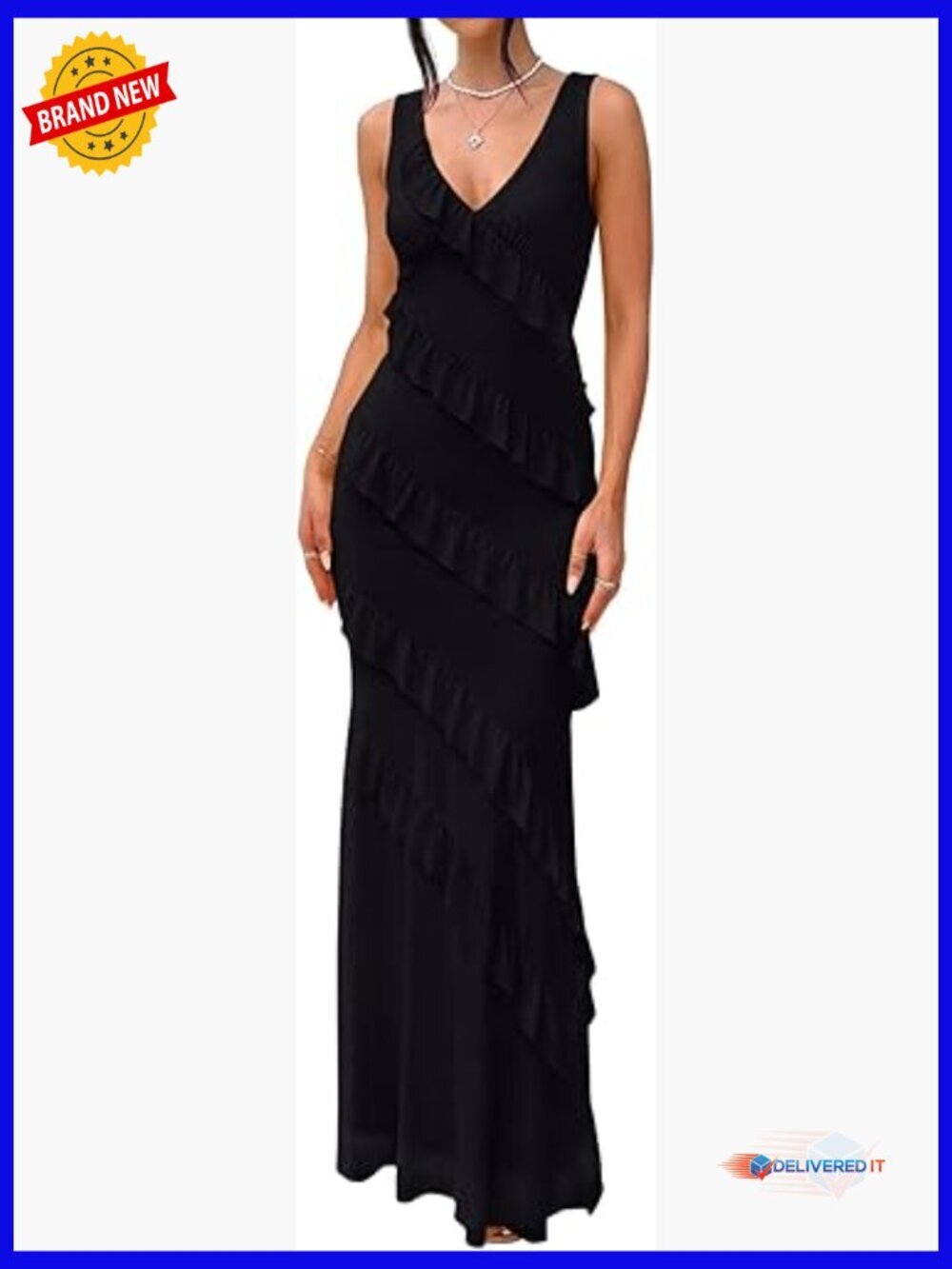 Sexy V-Neck Backless Maxi Dress Mesh Bodycon Wedding Guest Party